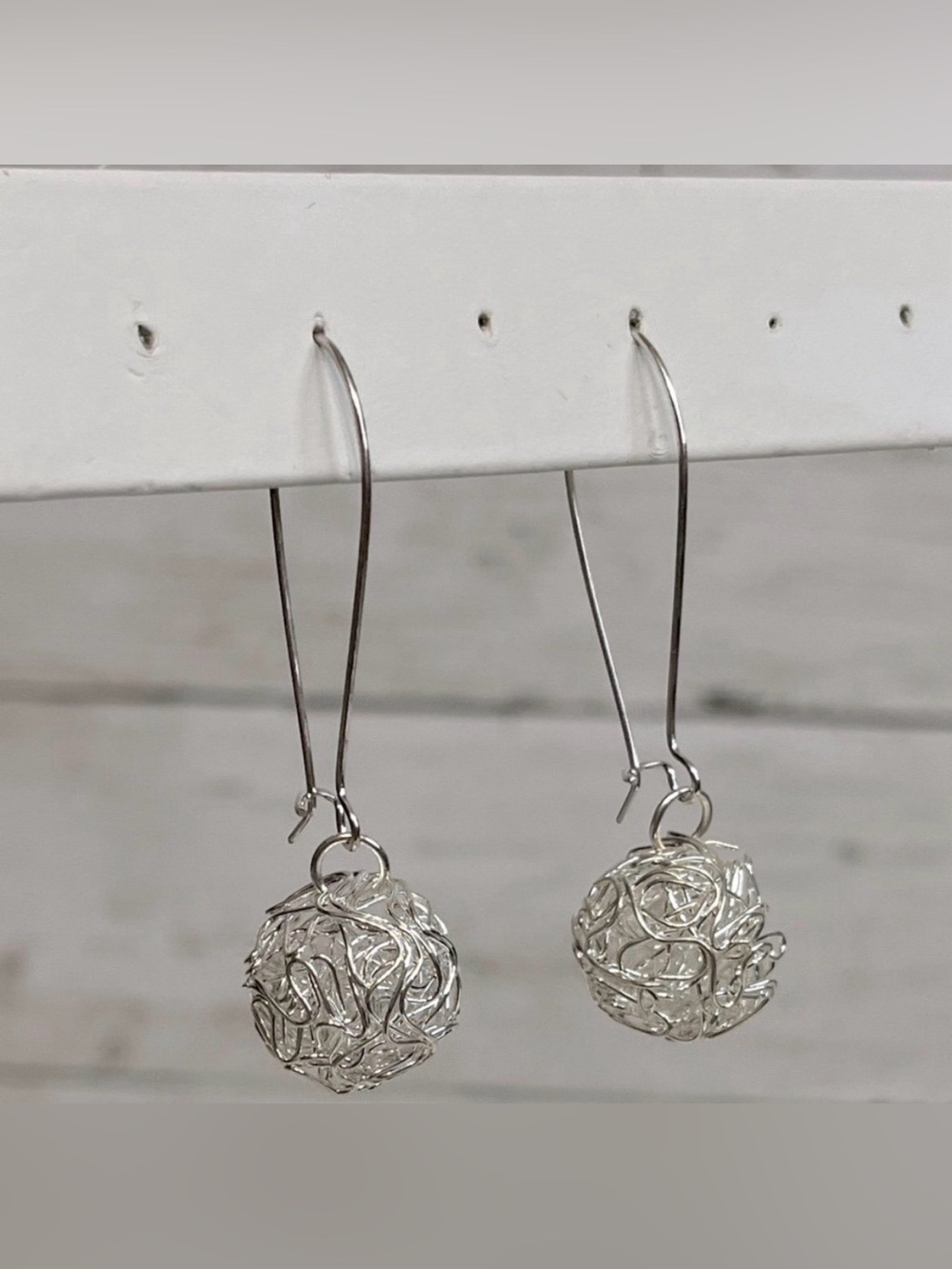 NEW Silver Tangled Wire Ball Drop Earrings